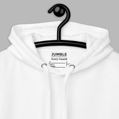 closeup of hood on white Ivory Guard Unisex Premium Hoodie | Cotton Heritage