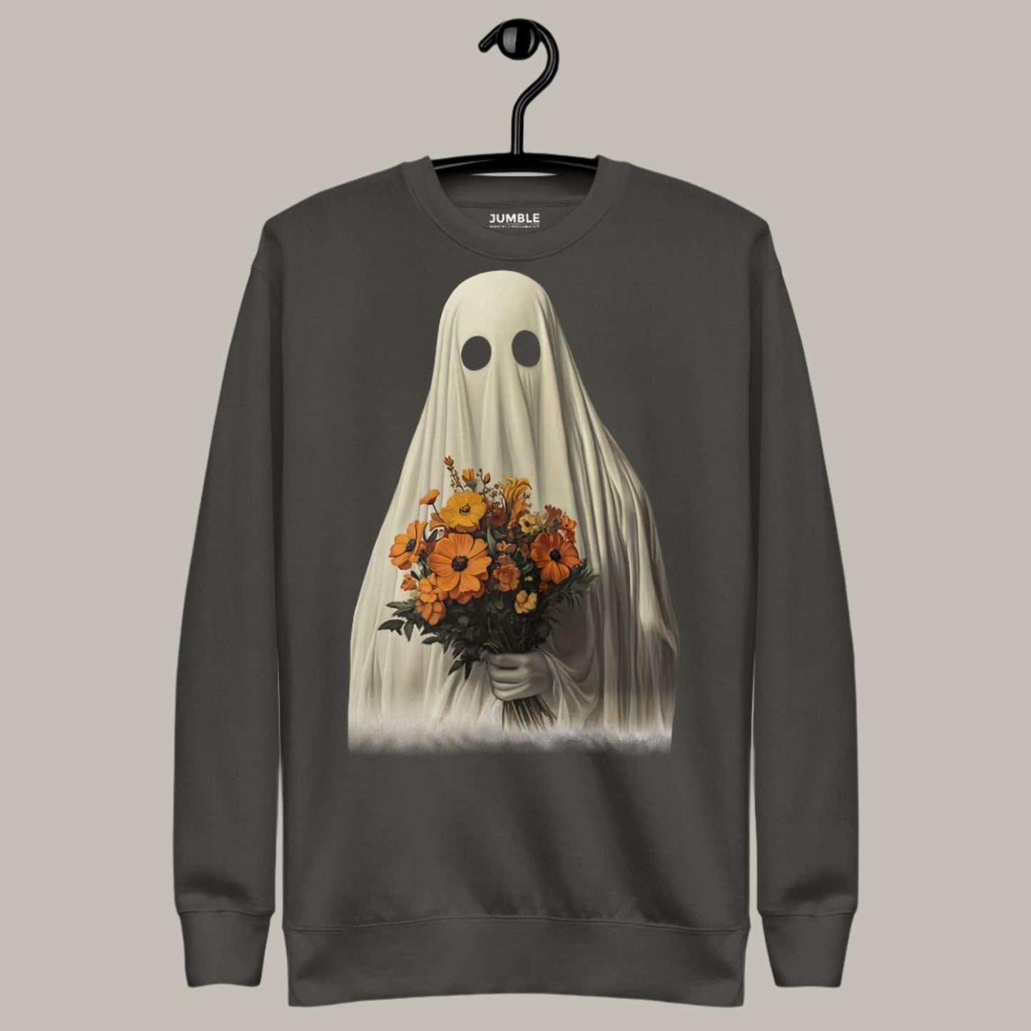 Haunted Bouquet Unisex Premium Sweatshirt on a hanger