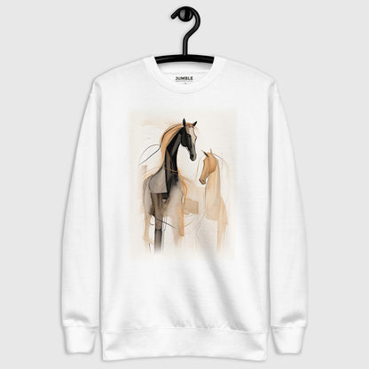 Serene Equine Unisex Premium Sweatshirt on a hanger