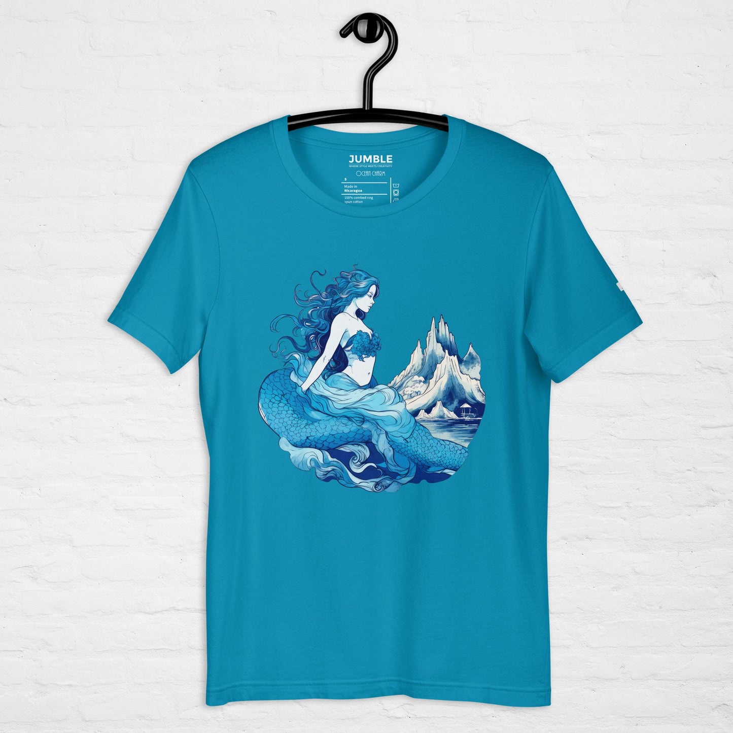 aqua Ocean Charm Unisex t-shirt displayed on a hanger