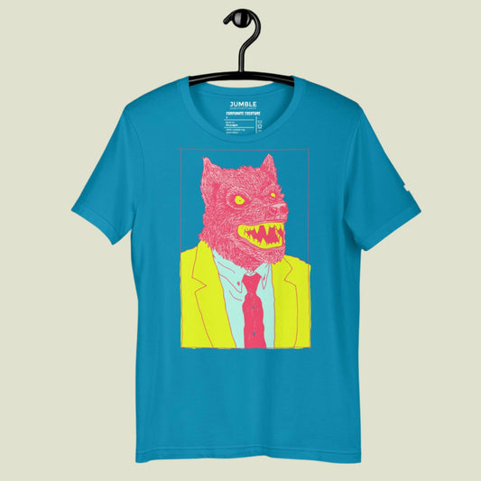 Corporate Creature Unisex t-shirt on a hanger