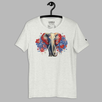 ash colour Floral Majesty Unisex t-shirtdisplayed on a hanger