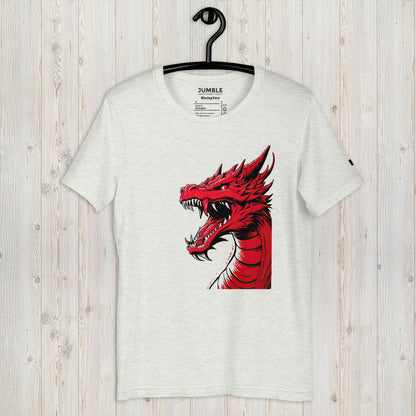 ash colour Blazing Fury Unisex t-shirt displayed on a hanger