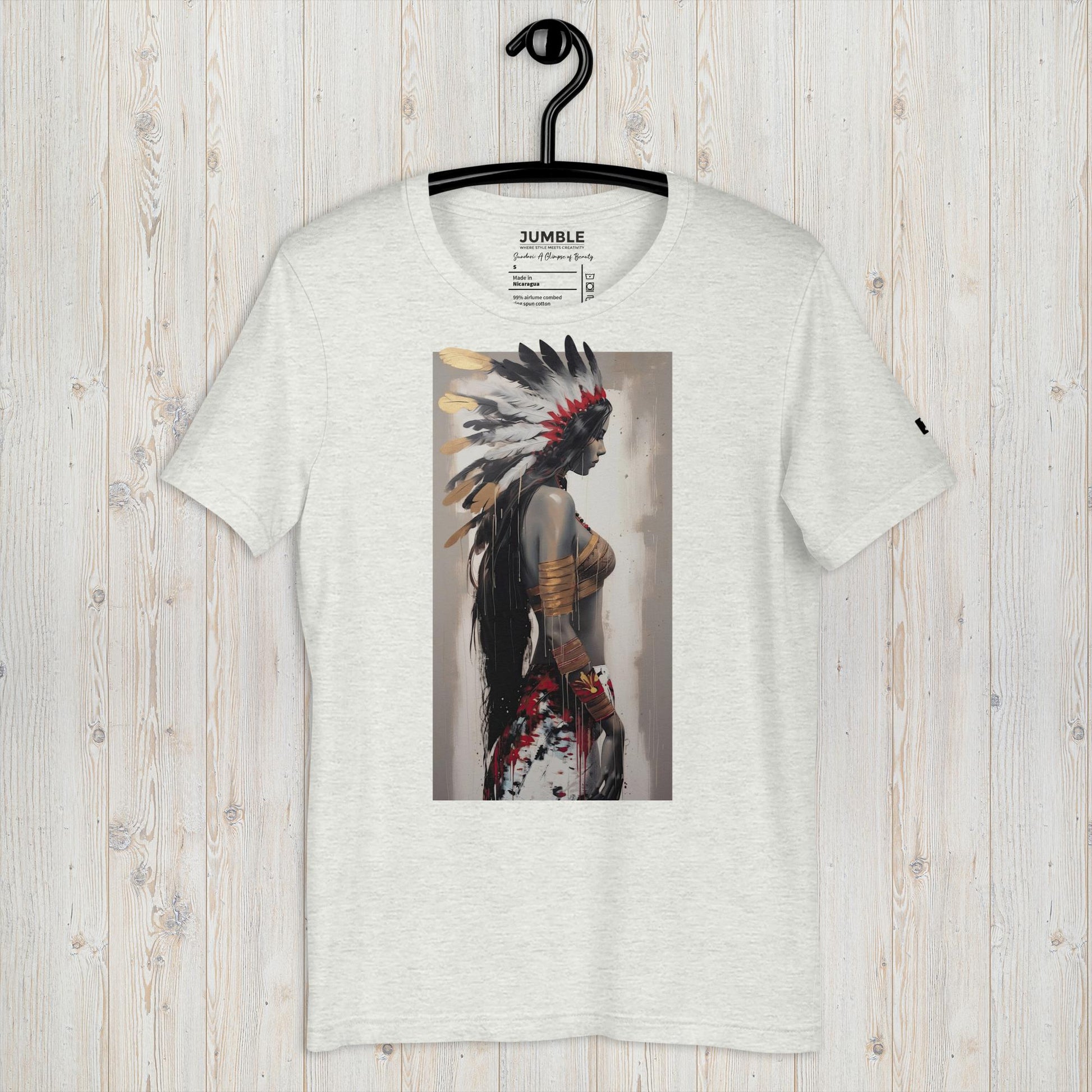 ash colour Sundari: A Glimpse of Beauty Unisex t-shirt diplsayed on a hanger