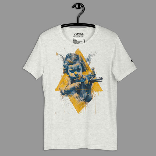 ash Cherubic Paradox Unisex t-shirt on a hanger