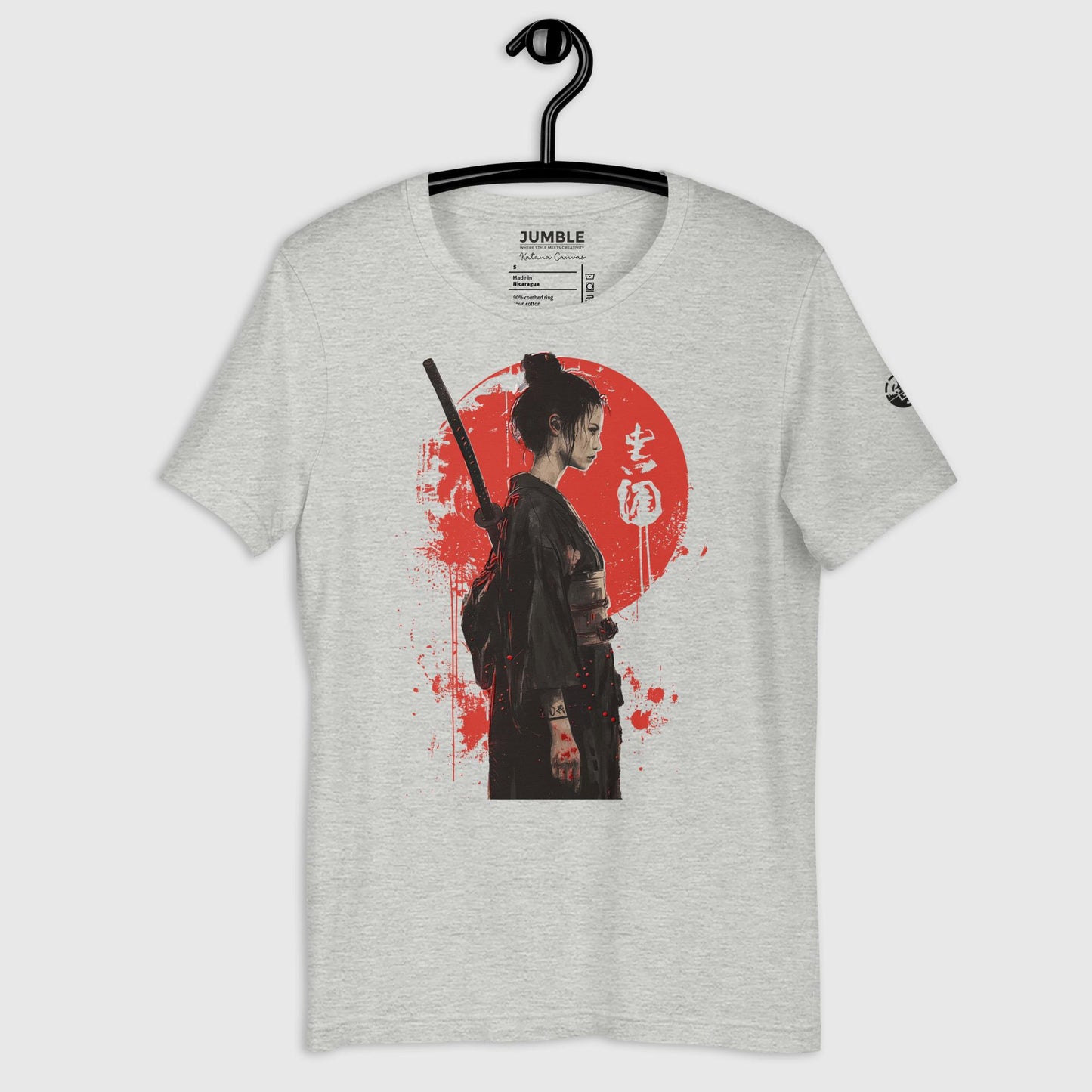 Katana Canvas Unisex t-shirt in athletic heather on a hanger
