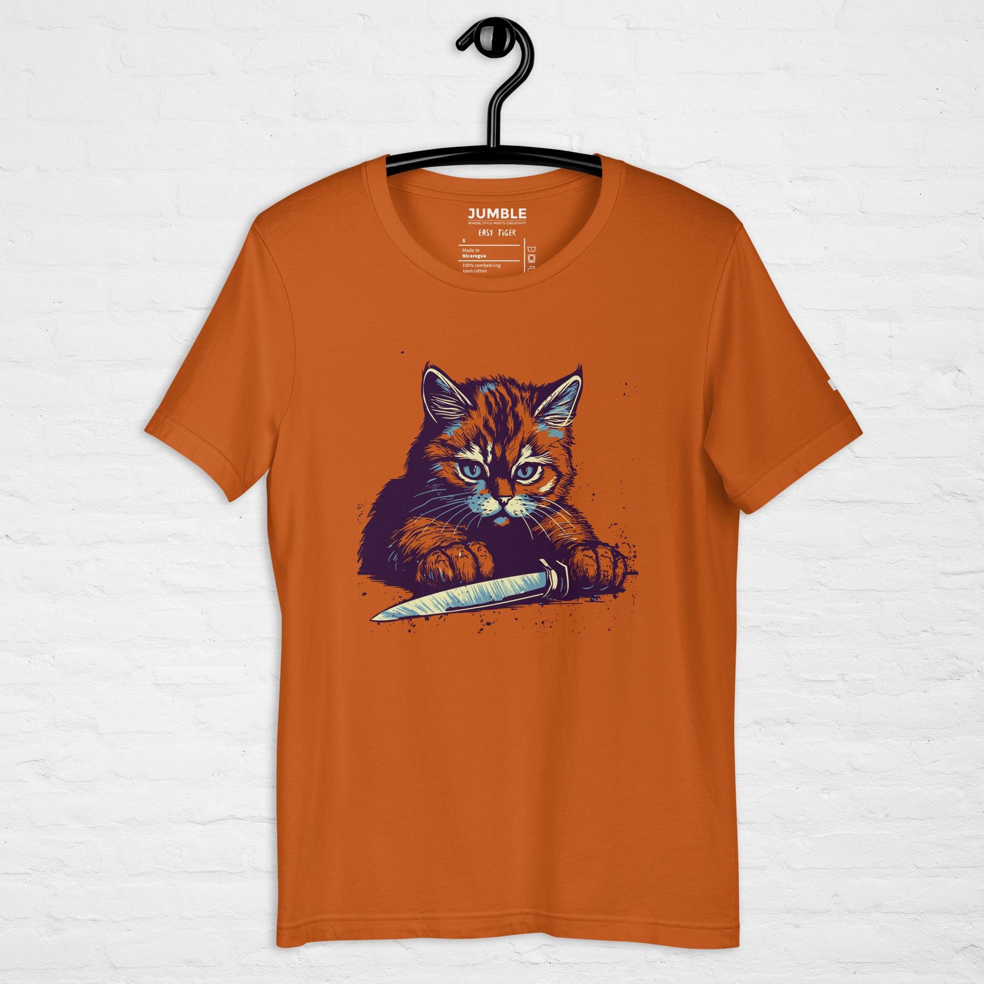autumn Easy Tiger Unisex t-shirt displayed on a hanger