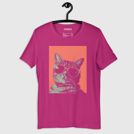 berry Hip Kitty Unisex t-shirt on a hanger