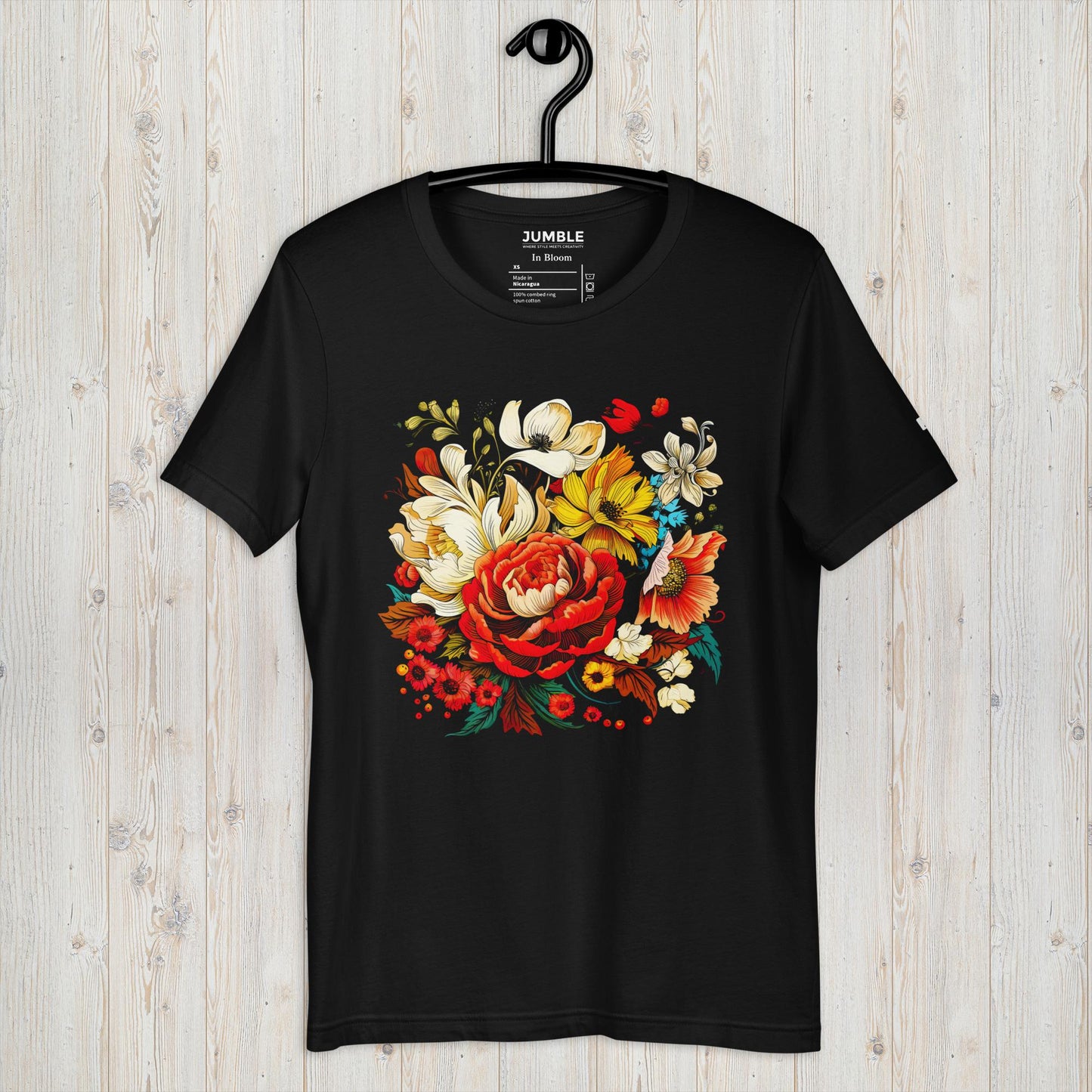 In Bloom Unisex T-Shirt - Black Color - On Hanger