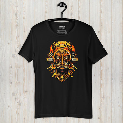 Heritage Veil Unisex t-shirt, in black. Displayed on a hanger