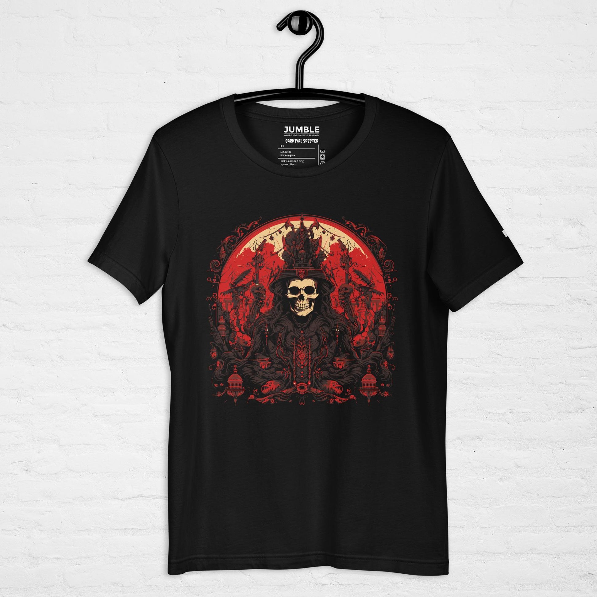 black Carnival Specter Unisex t-shirt on hanger