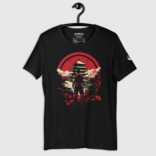 black Tōchaku 到着 Unisex t-shirt on  a hanger