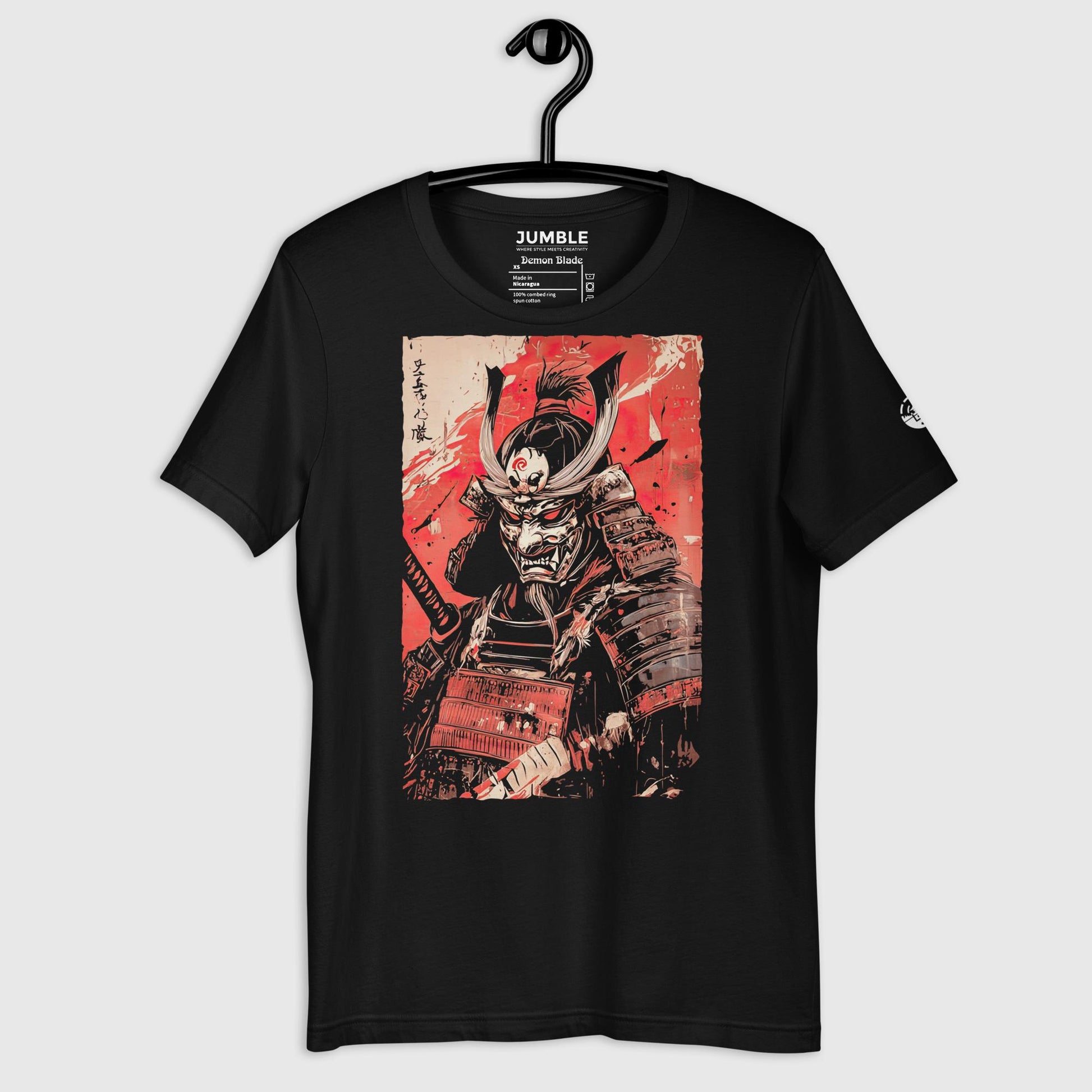 black Demon Blade Unisex t-shirt on a hanger