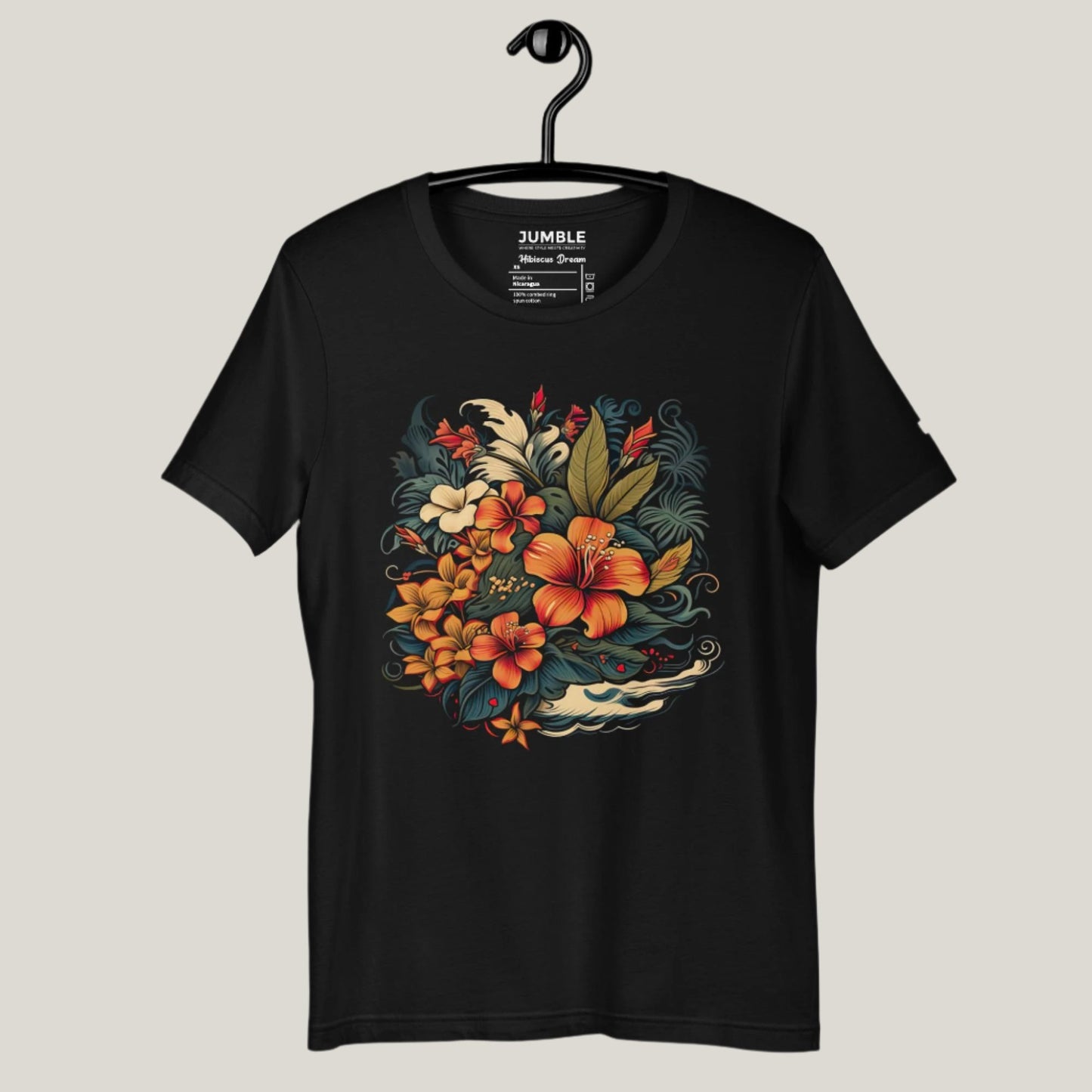 Hibiscus Dream Unisex t-shirt on a hanger