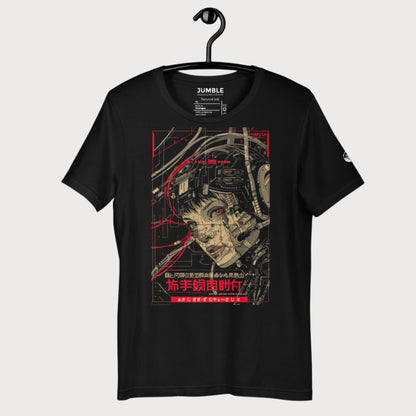 black NeuroLink Unisex t-shirt on a hanger