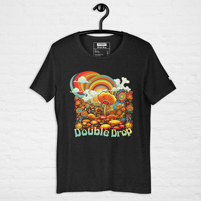 Double Drop Unisex t-shirt- in black heather, on hanger