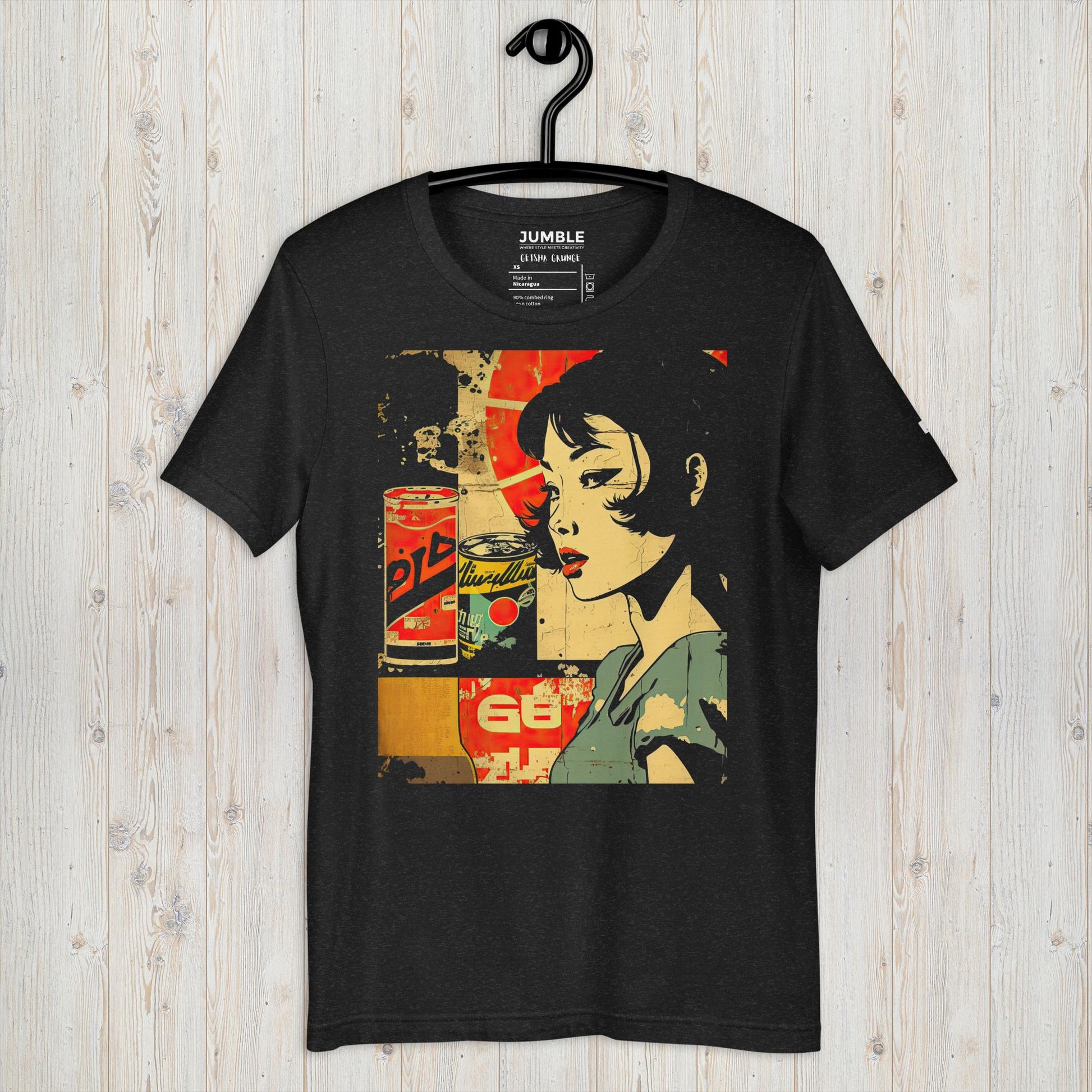Unisex Raglan Tee In Vintage Black & Heather White - Tri-Blend 3/4 Sleeve Shirt, XS