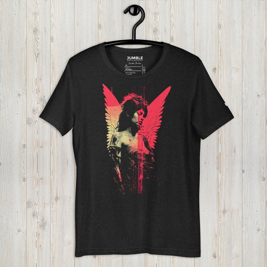 Seraphic Shadows Unisex t-shirt displayed on hanger
