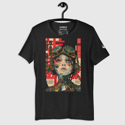 black heather Yokai Yonder Unisex t-shirt on a hanger