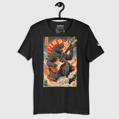 black heather Gojira Riot Unisex t-shirt on a hanger