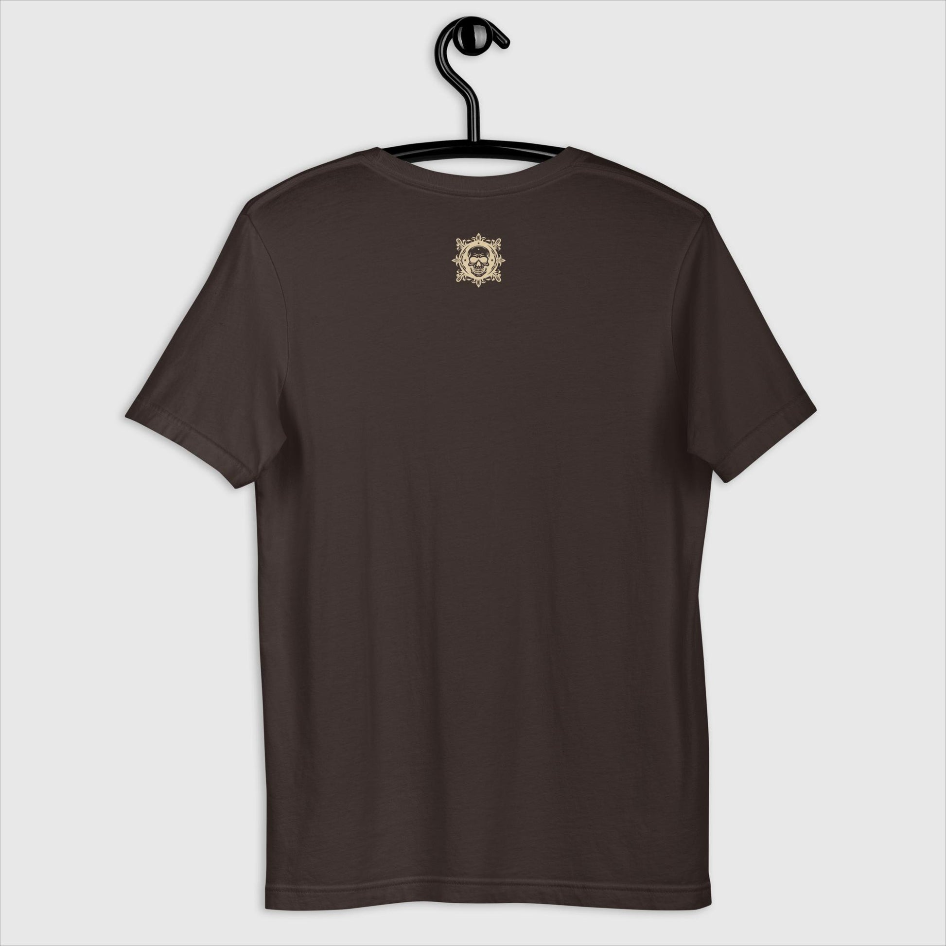     back view of brown Dairy Doll Unisex t-shirt