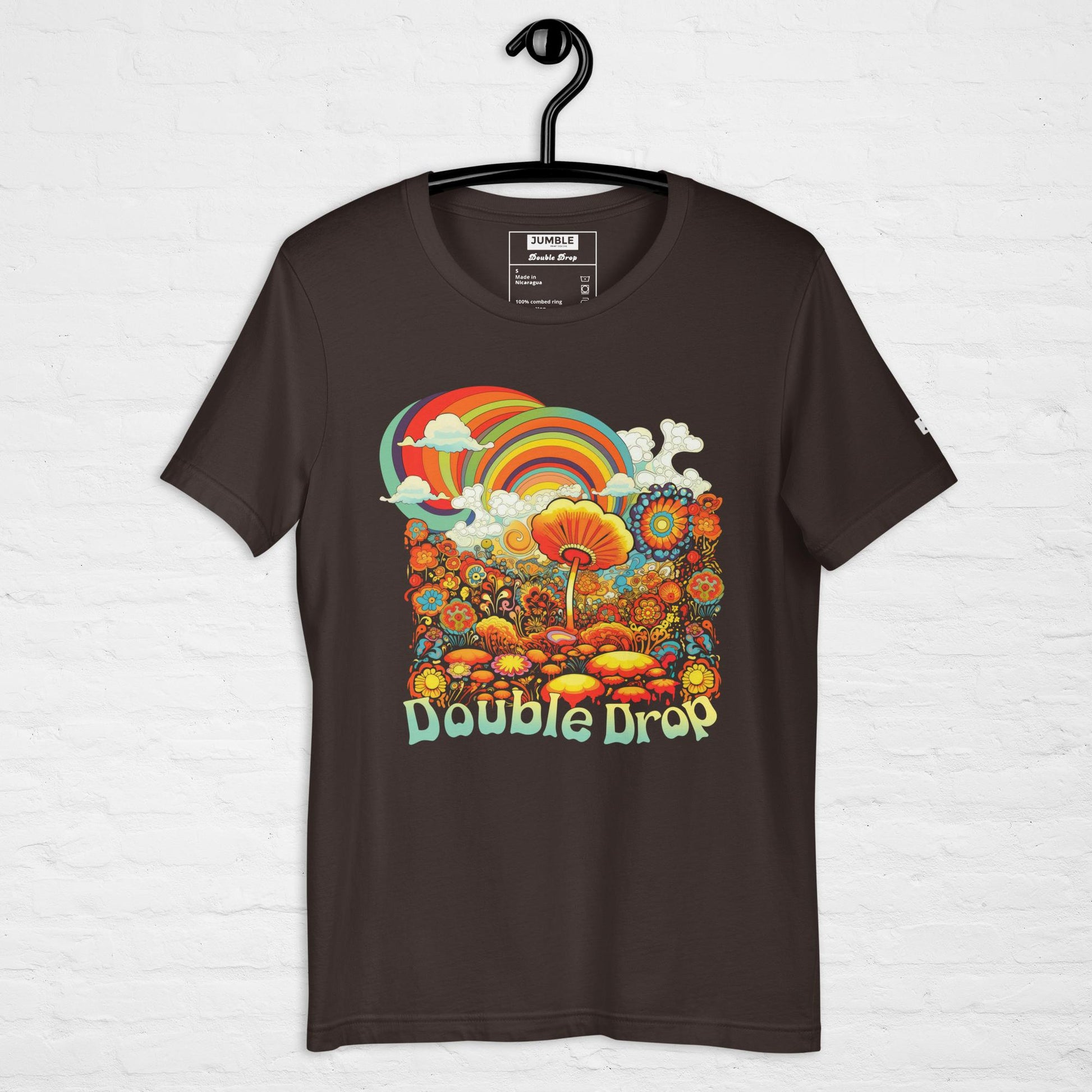 Double Drop Unisex t-shirt- in brown, on hanger