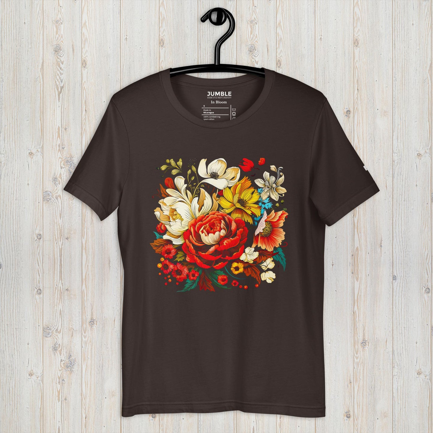 In Bloom Unisex T-Shirt - Brown Color - On Hanger