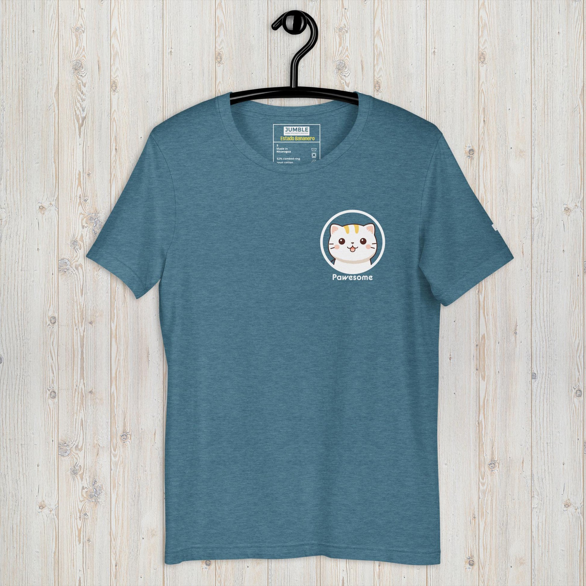 Pawesome Unisex t-shirt in deep teal on hanger