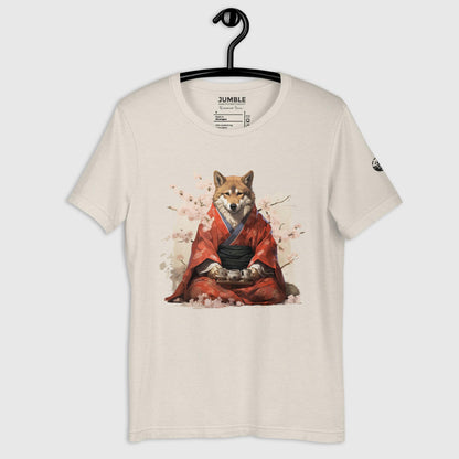 heather dust Kimono Inu Unisex t-shirt displayed on a hanger