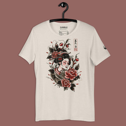 heather dust Geisha Monogatari Unisex t-shirt on hanger