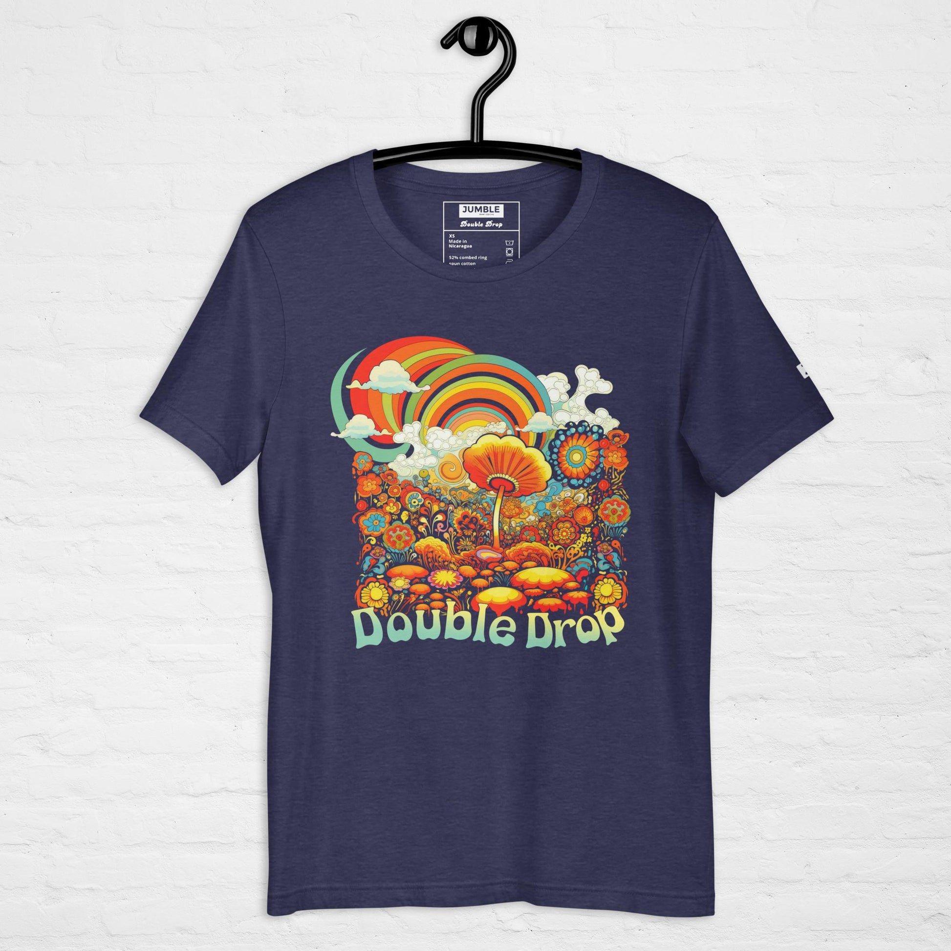 Double Drop Unisex t-shirt- in midnight navy, on hanger
