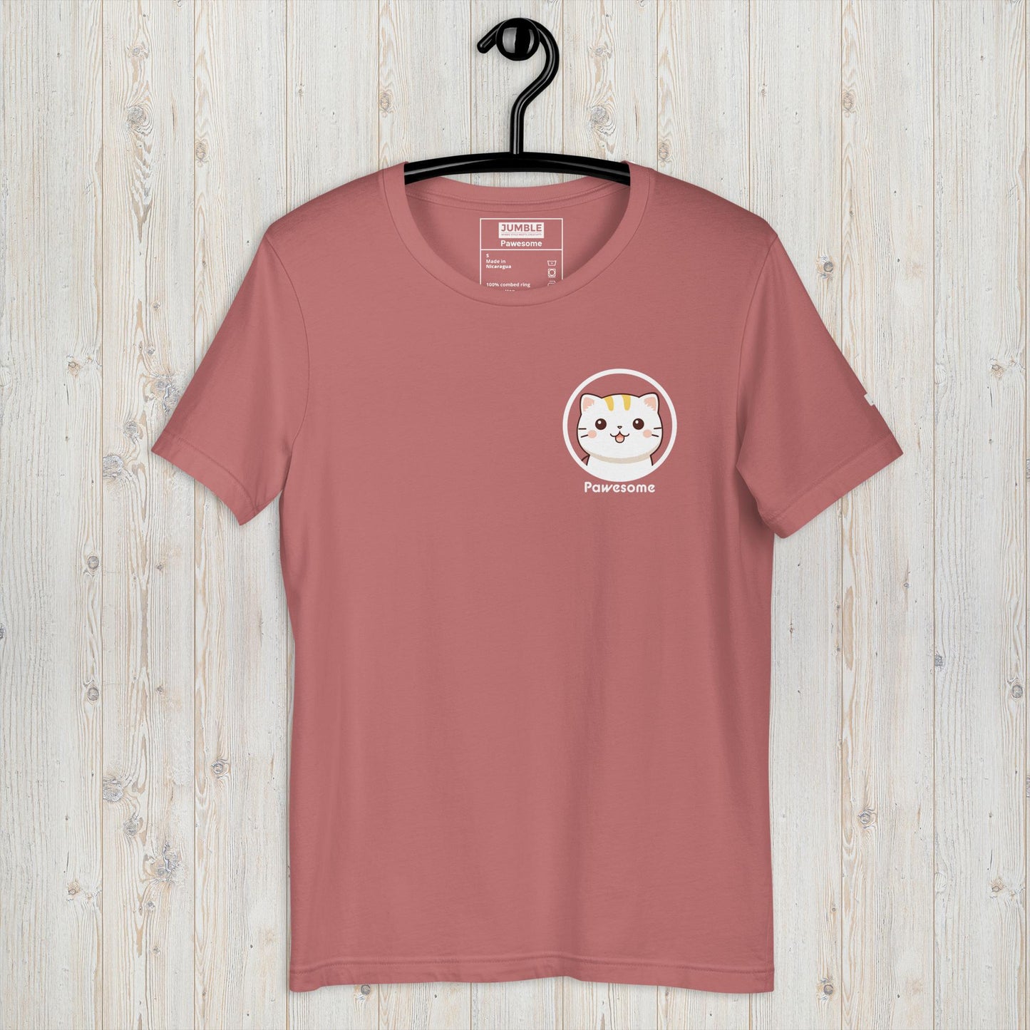 Pawesome Unisex t-shirt in mauve on hanger