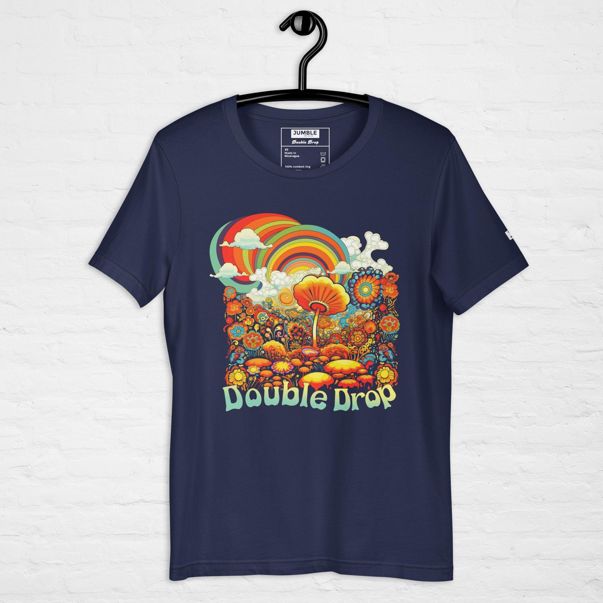 Double Drop Unisex t-shirt- in navy, on hanger
