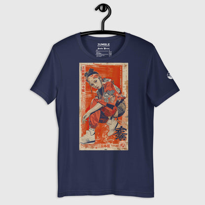 Osaka Street Unisex t-shirt in navy displayed on a hanger