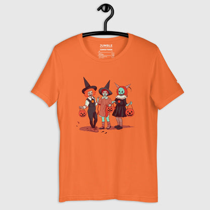 orange Clownish Terrors Unisex t-shirt displayed on a hanger