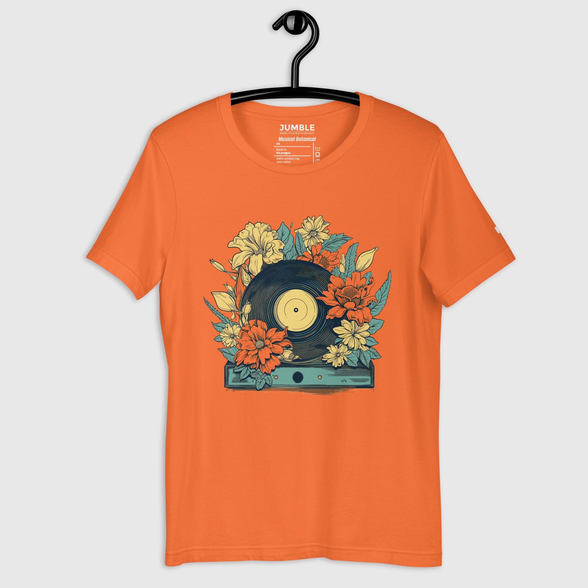Musical Botanical Unisex t-shirt displayed on hanger