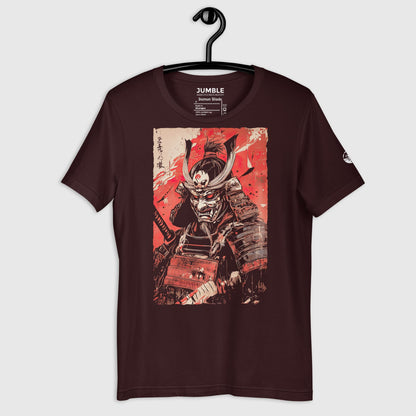 oxblood black Demon Blade Unisex t-shirt on a hanger