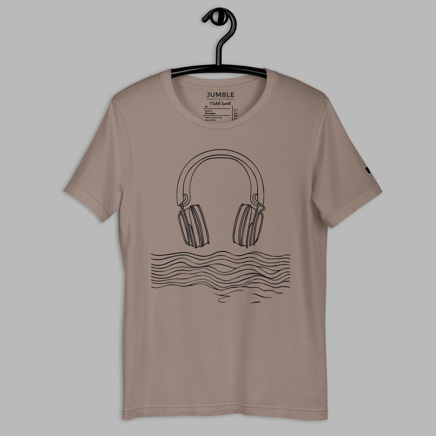 pebble Tidal Beat Unisex t-shirt on a hanger