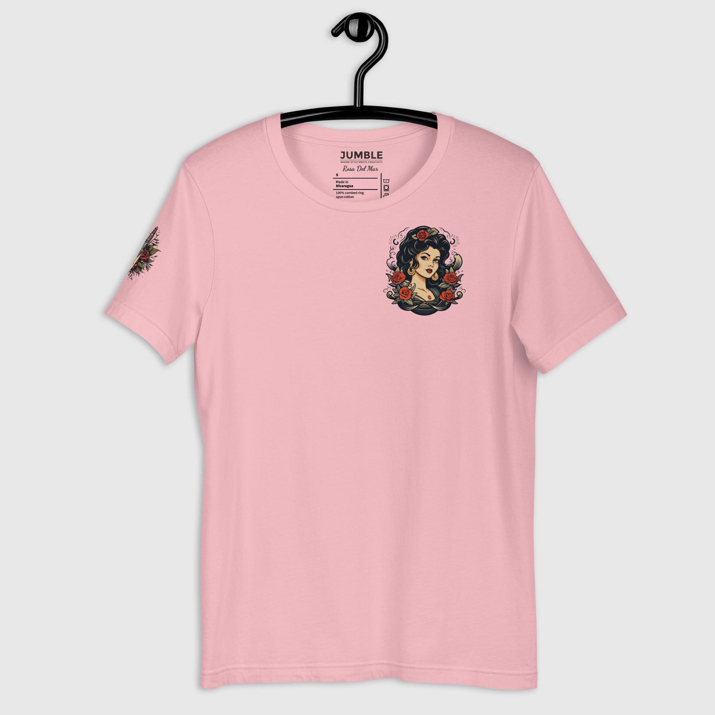 pink Rosa Del Mar Unisex t-shirt on hanger