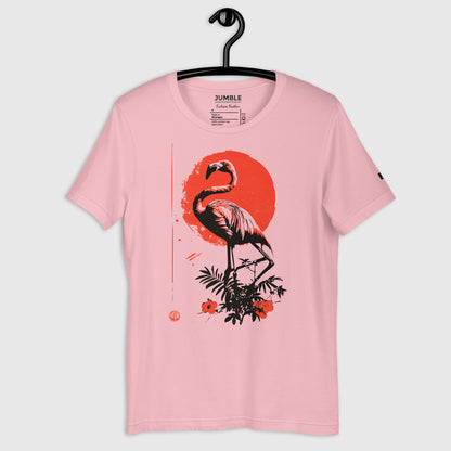 pink Fuchsia Feather Unisex t-shirt on a hanger