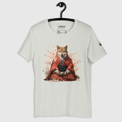 silver Kimono Inu Unisex t-shirt displayed on a hanger