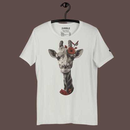 silver Petal Neck Unisex t-shirt on a hanger