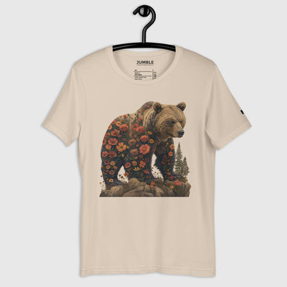 soft cream Wildflowered Bruin Unisex t-shirt displayed on a hanger