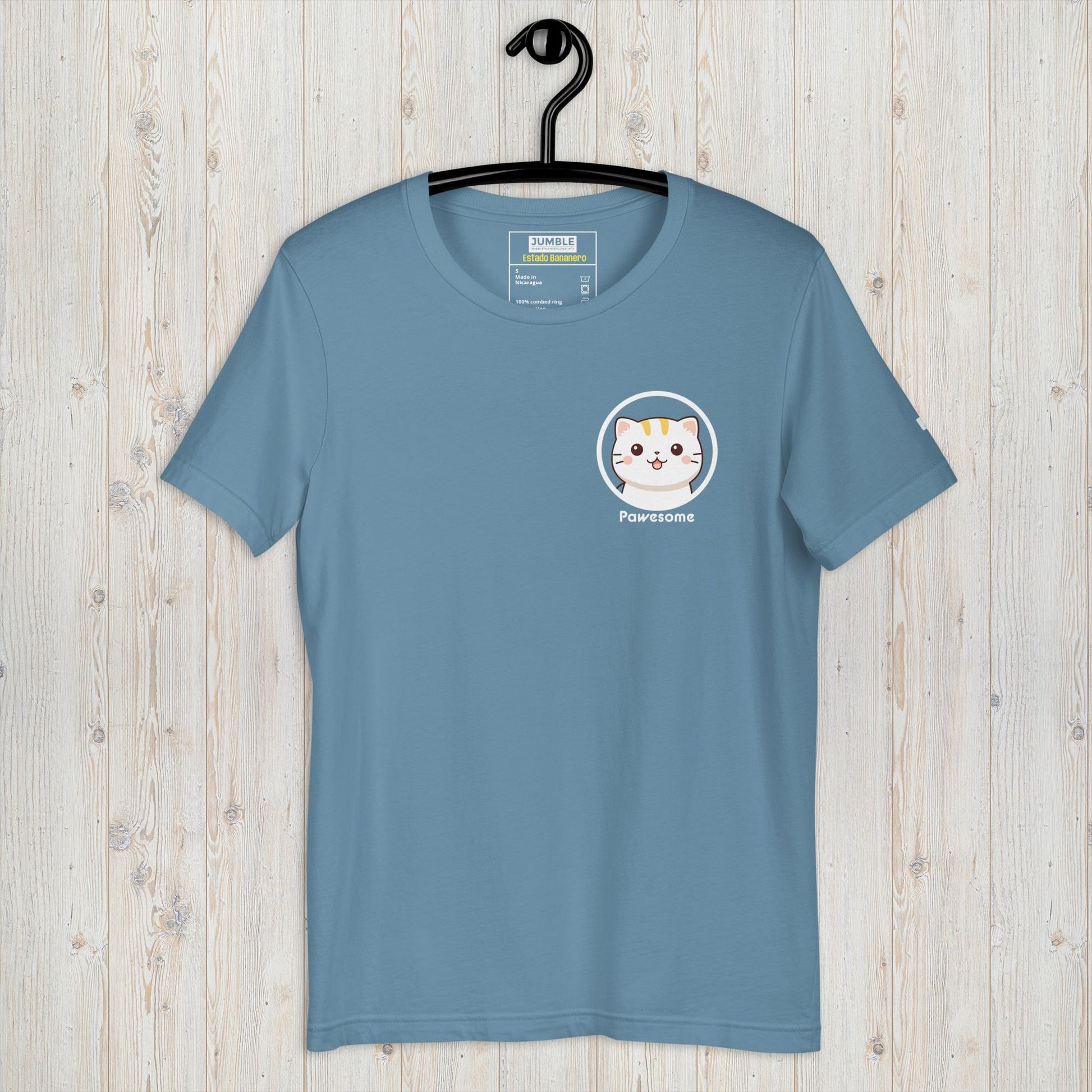 Pawesome Unisex t-shirt in steel blue on hanger