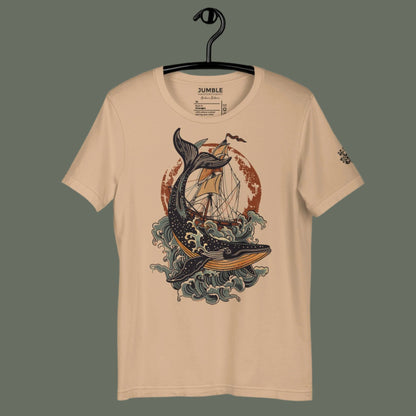 tan Seafarer's Tale Unisex t-shirt on a hanger