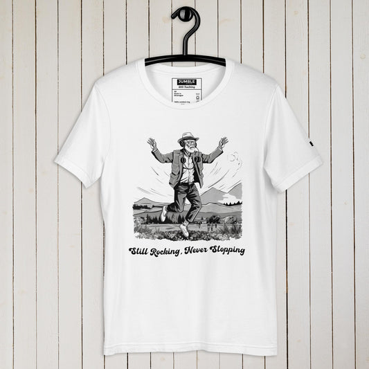 Still Rocking Unisex t-shirt-white-on hanger