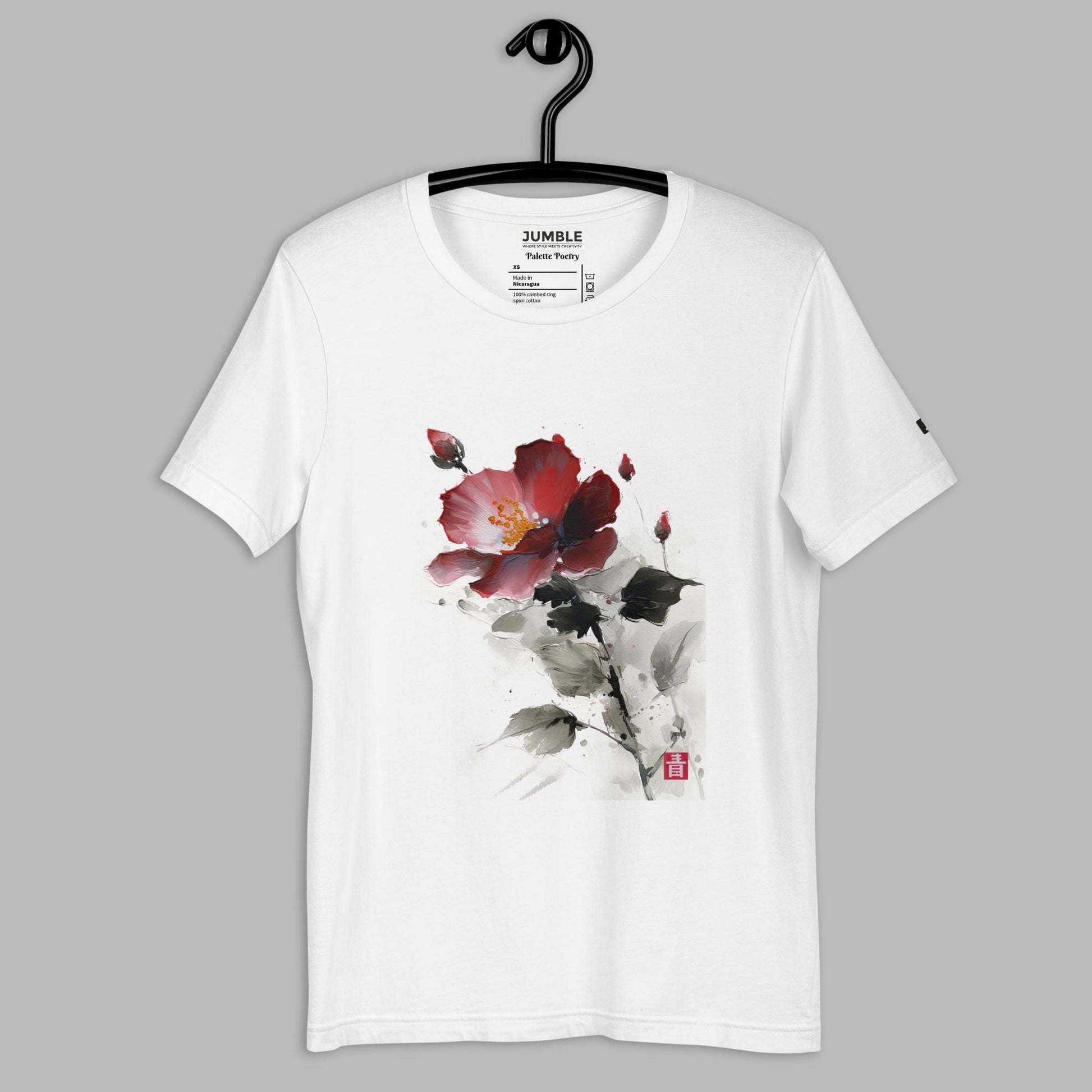Palette Poetry Unisex t-shirt, in white. On a hanger