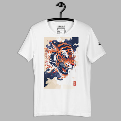 Bakuhatsu Byakko Unisex t-shirt on a hanger