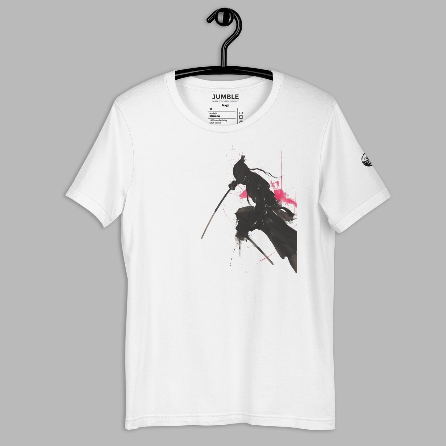Kage (影) Unisex t-shirt displayed on hanger