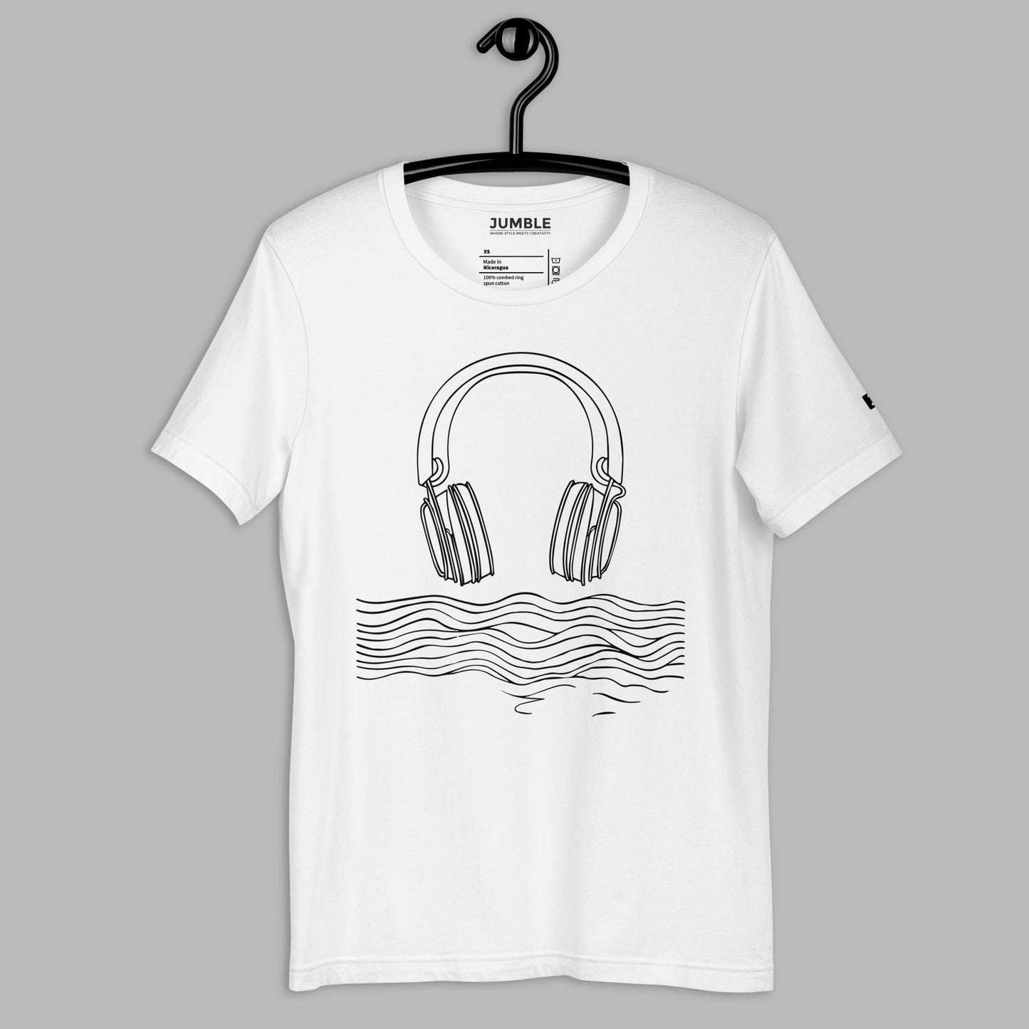 white Tidal Beat Unisex t-shirt on a hanger